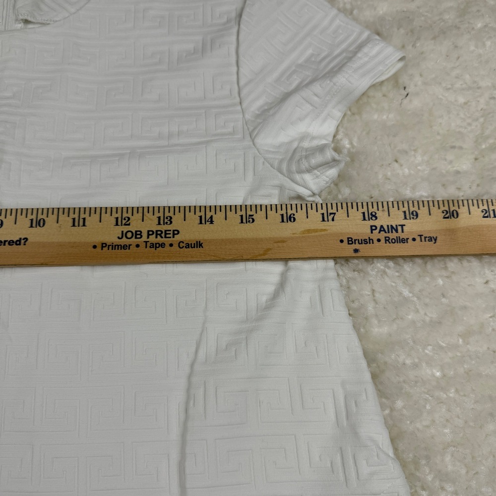 J.McLaughlin Catalina Cloth A-Line Dress Small White Greek Key Textured Pockets - Picture 3 of 7